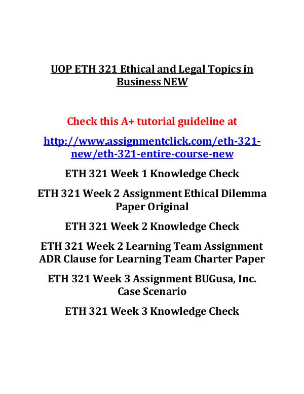 UOP ETH 321 Ethical and Legal Topics in Business N