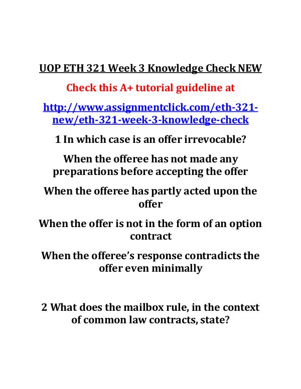 UOP ETH 321 Entire Course UOP ETH 321 Week 3 Knowledge Check NEW