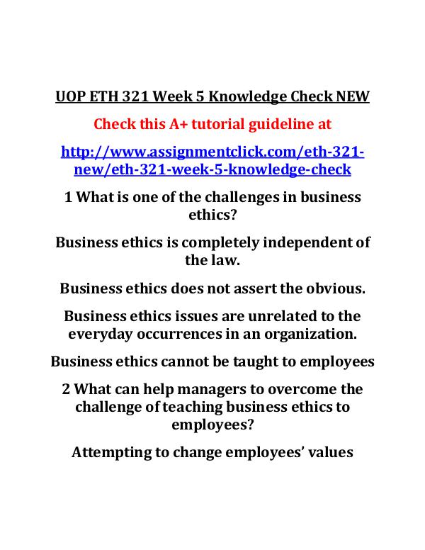 UOP ETH 321 Week 5 Knowledge Check NEW