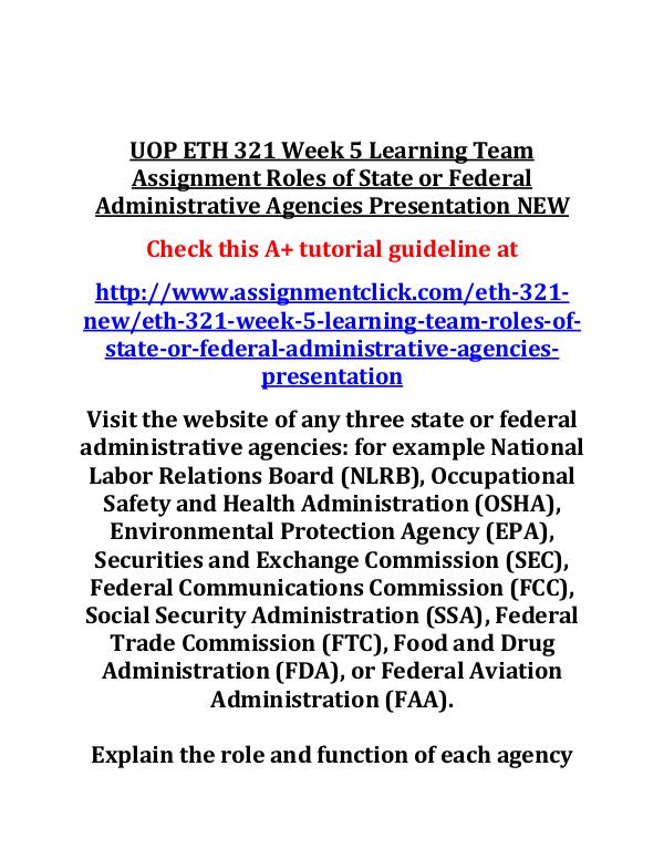 UOP ETH 321 Entire Course UOP ETH 321 Week 5 Learning Team Assignment Roles
