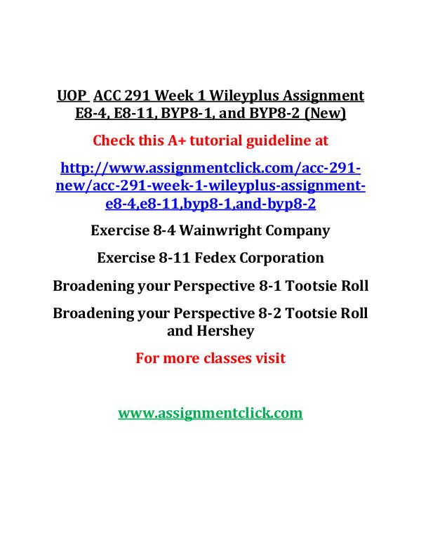 UOP  ACC 291 Week 1 Wileyplus Assignment E8-4, E8-