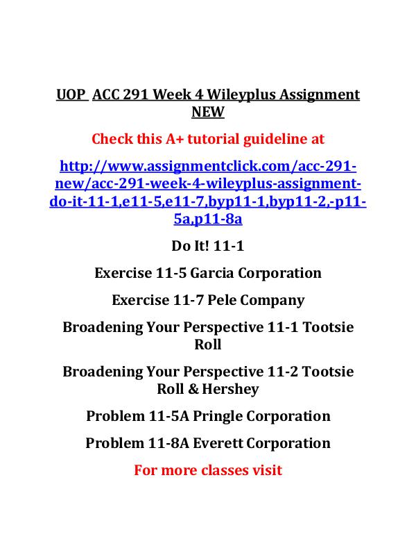 UOP  ACC 291 Entire Course UOP  ACC 291 Week 4 Wileyplus Assignment NEW