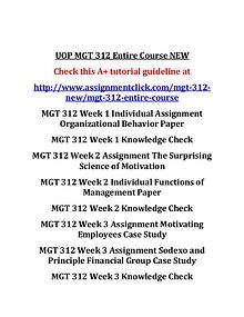 UOP MGT 312 Entire Course NEW