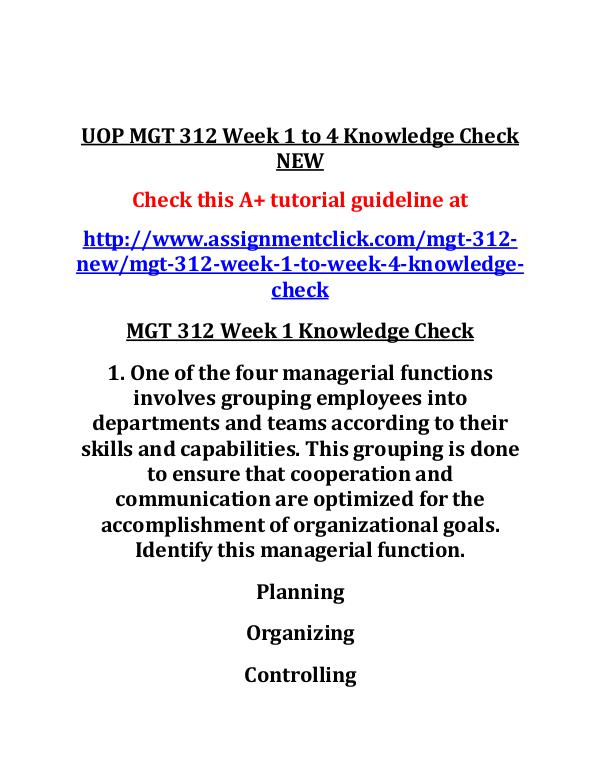 UOP MGT 312 Week 3 Assignment Motivating Employees