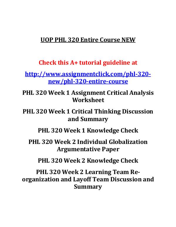 UOP PHL 320 Entire Course NEW