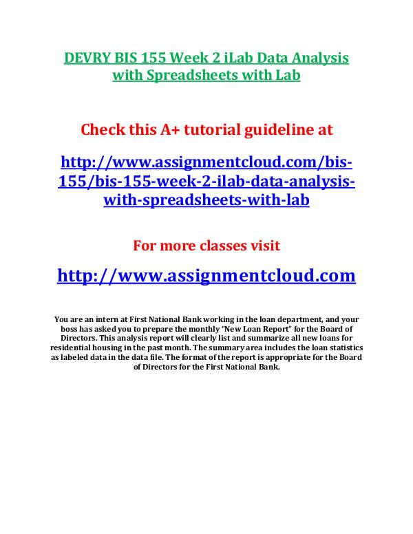 Devry BIS 155 entire course DEVRY BIS 155 Week 2 iLab Data Analysis with Sprea