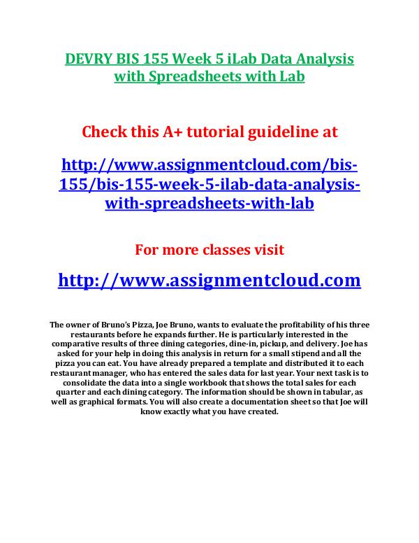 Devry BIS 155 entire course DEVRY BIS 155 Week 5 iLab Data Analysis with Sprea
