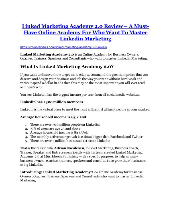 MARKETING Linked Marketing Academy 2.0 Review-(Free) bonus a
