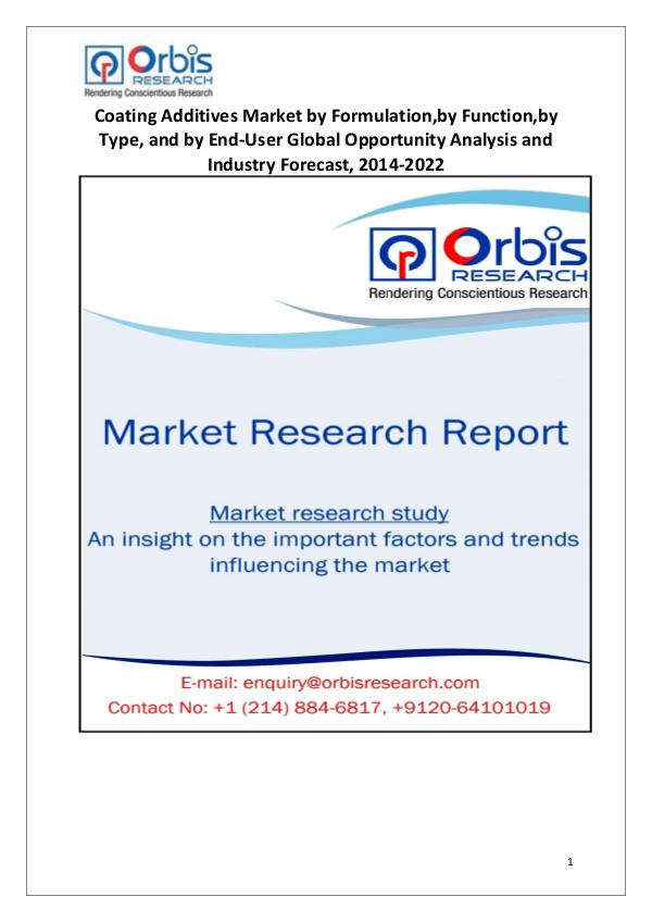 Market Research Reports Globally Coating Additives Industry 2014