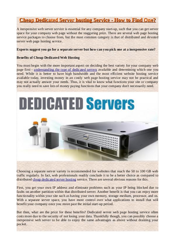 Cheap Dedicated Server hosting Service - How to Fi