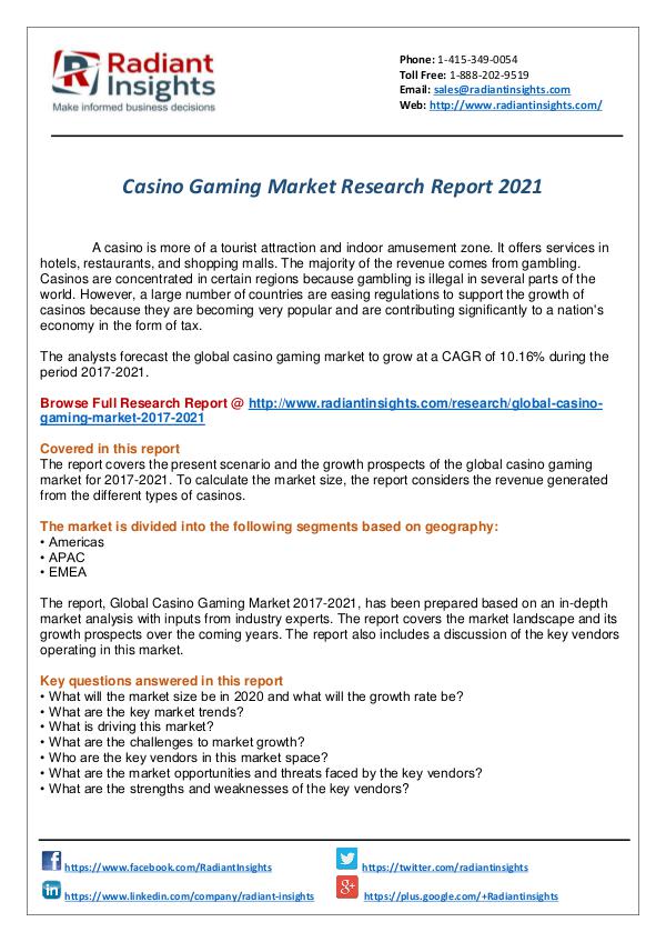 Research Analysis Reports Casino Gaming Market