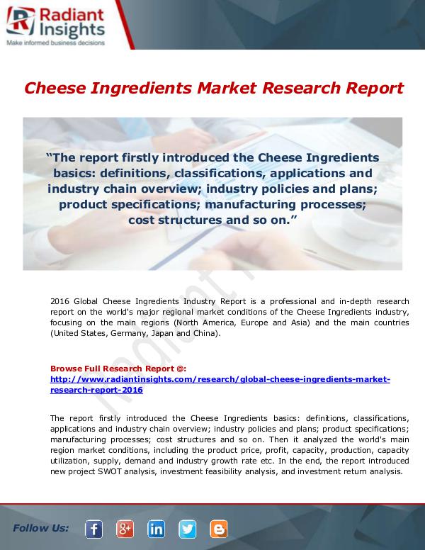 Research Analysis Reports Cheese Ingredients Market