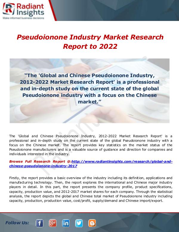 Research Analysis Reports Pseudoionone Industry Market Research Report to 20