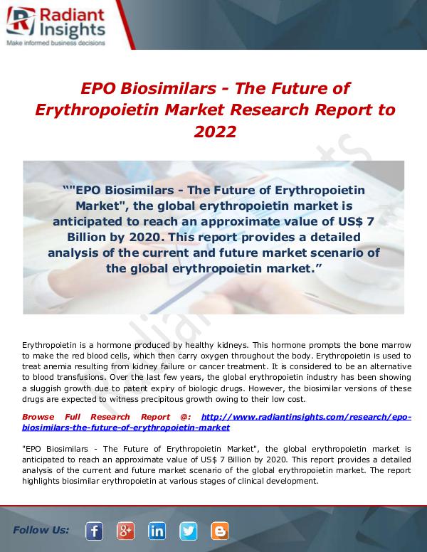 Research Analysis Reports EPO Biosimilars - The Future of Erythropoietin Mar