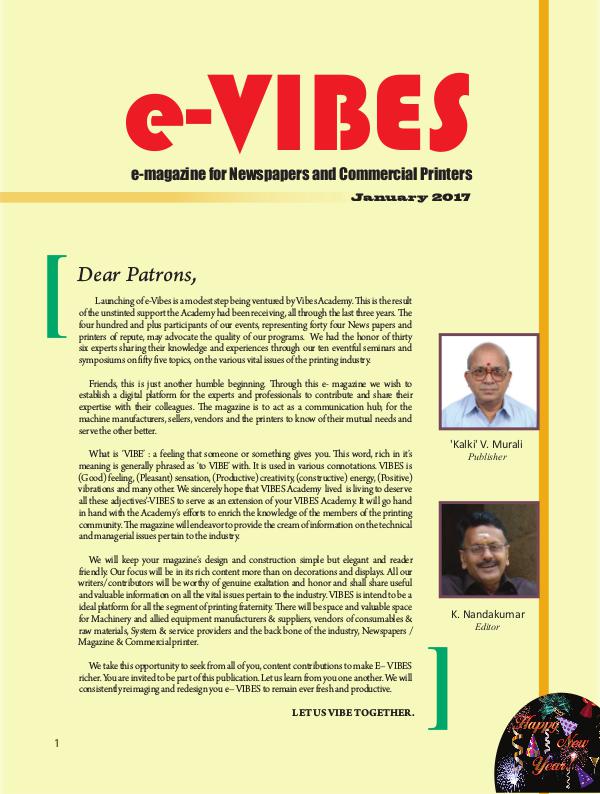 e-VIBES 'The magazine for Newspapers and Commercial Printers First and the Maiden issue dated January 2017