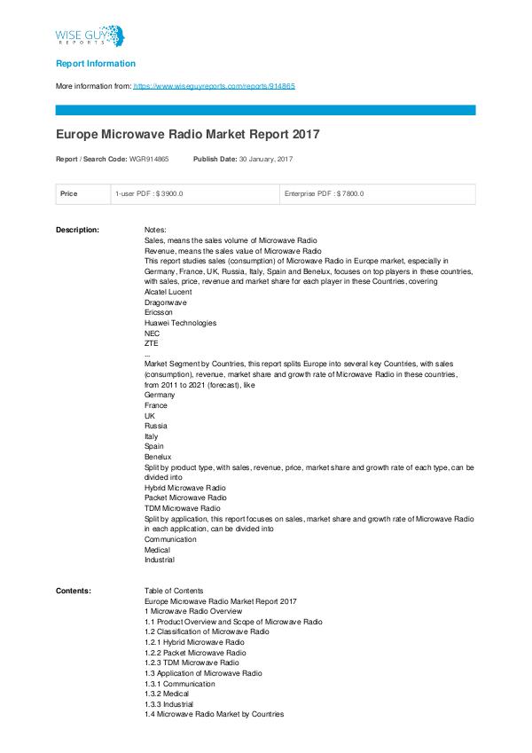 Europe Microwave Radio Market Report 2017 Microwave Radio