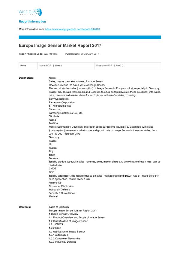 Europe Image Sensor Market Report 2017 Image Sensor Market