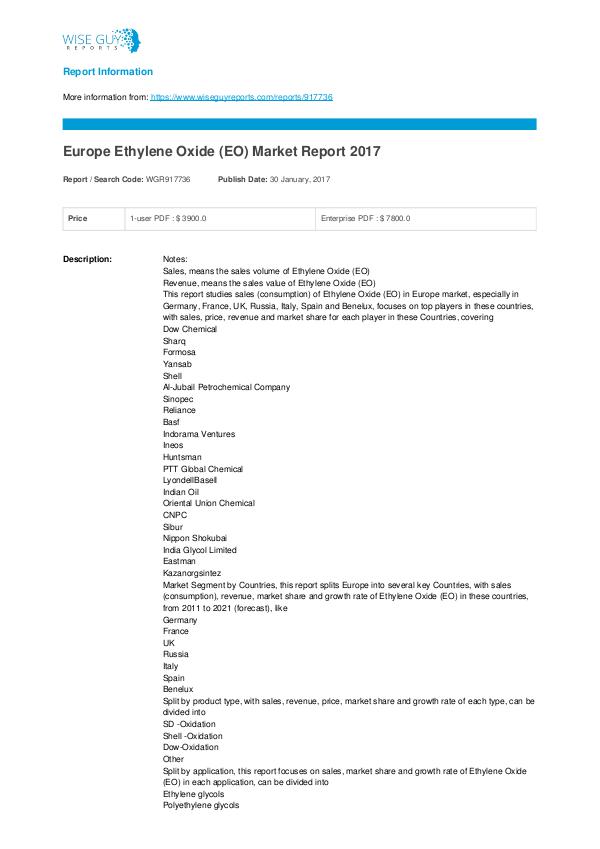 Europe Ethylene Oxide (EO) Market Report 2017 Ethylene Oxide (EO)