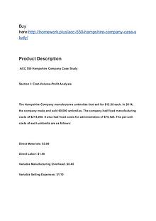 ACC 550 Hampshire Company Case Study