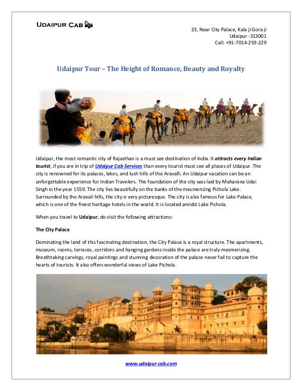 Udaipur Tour – The Height of Romance, Beauty and Royalty Udaipur Tour – The Height of Romance, Beauty and R