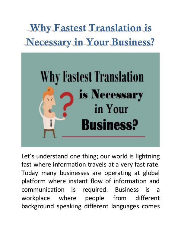 Why Fastest Translation is Necessary in Your Business? Why Fastest Translation is Necessary in Business