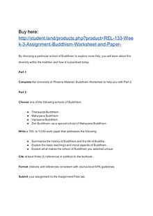 REL 133 Week 3 Assignment Buddhism Worksheet and Paper