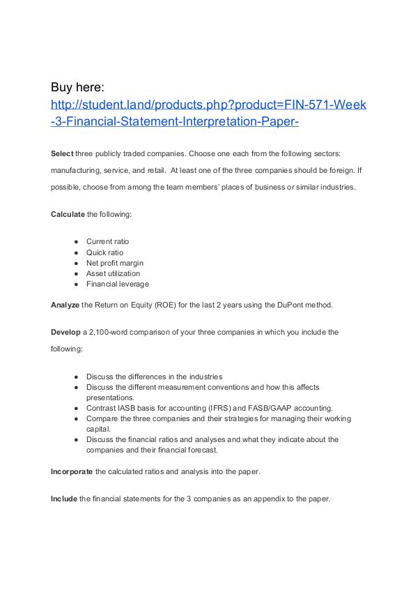 FIN 571 Week 3 Financial Statement Interpretation Paper Homework