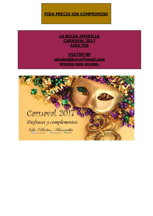 Catálogo Carnaval 303 adultos . La bolsa Amarilla. LA BOLSA AMARILLA
