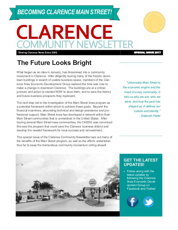 Clarence Cardinal Newlsetter ClarenceCommunityNewsletter--MAINSTREETApril2017