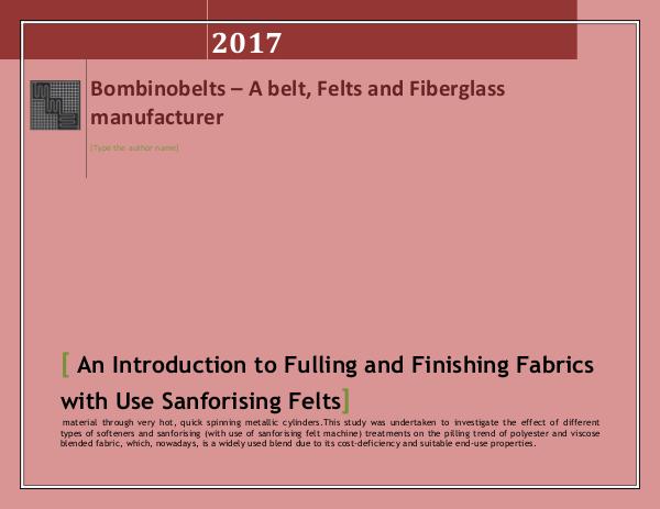 An Introduction to Fulling and Finishing Fabrics with Use Sanforising An Introduction to Fulling and Finishing Fabrics w