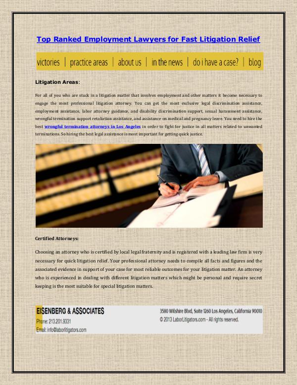 Eisenberg & Associates Top Ranked Employment Lawyers for Fast Litigation