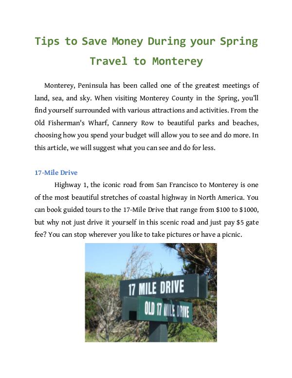 Tips to Save Money During your Spring Travel to Monterey Tips to Save Money During your Spring Travel to Mo