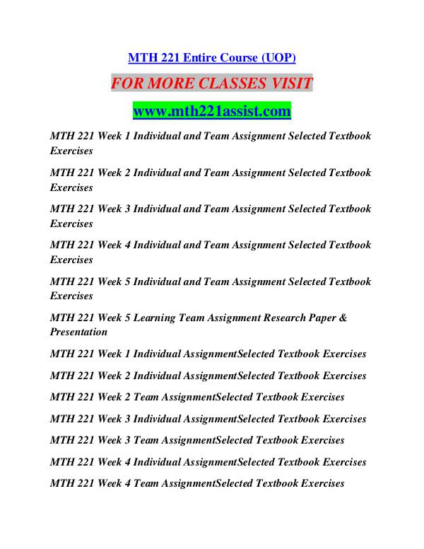 MTH 221 ASSIST Education is Power/mth221assist.com MTH 221 ASSIST Education is Power/mth221assist.com