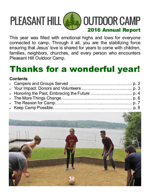 Pleasant Hill Outdoor Camp Annual Reports Annual Report 2016