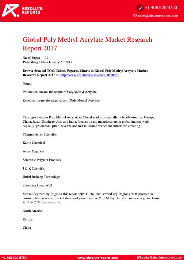 Poly Methyl Acrylate Market Research Report 2017 Global Poly Methyl Acrylate Market Research Report