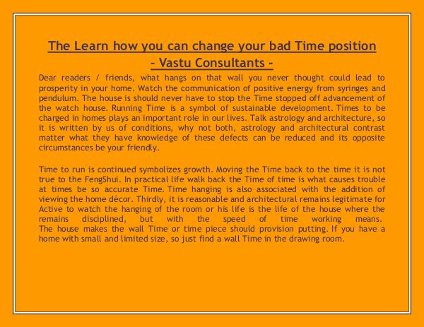 The Learn how you can change your bad Time position - Vastu Consultan The Learn how you can change your bad Time positio