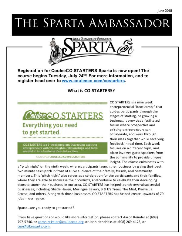 Sparta Area Chamber of Commerce Newsletter June 2018