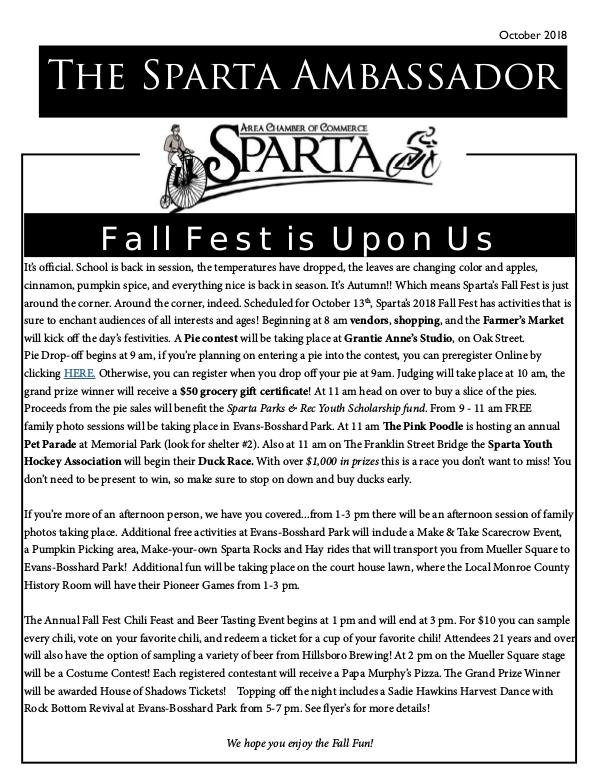 Sparta Area Chamber of Commerce Newsletter October