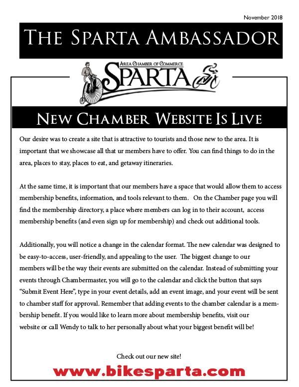 Sparta Area Chamber of Commerce Newsletter November