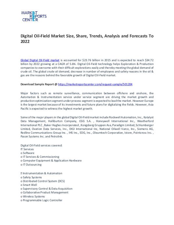 Digital Oil-Field Market to 2021 Digital Oil-Field Market