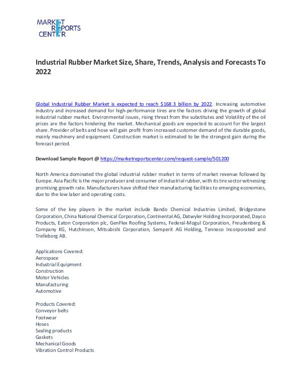 Industrial Rubber Market Trends, Price, Demand and Analysis To 2021 Industrial Rubber Market