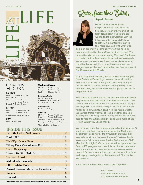 Life University Staff Council Newsletter Volume 5 Issue 1