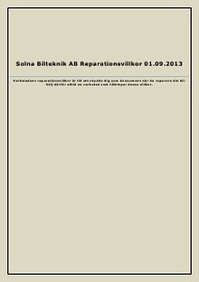 Solna Bilteknik Reparationsvillkor 2013.09.01 2013