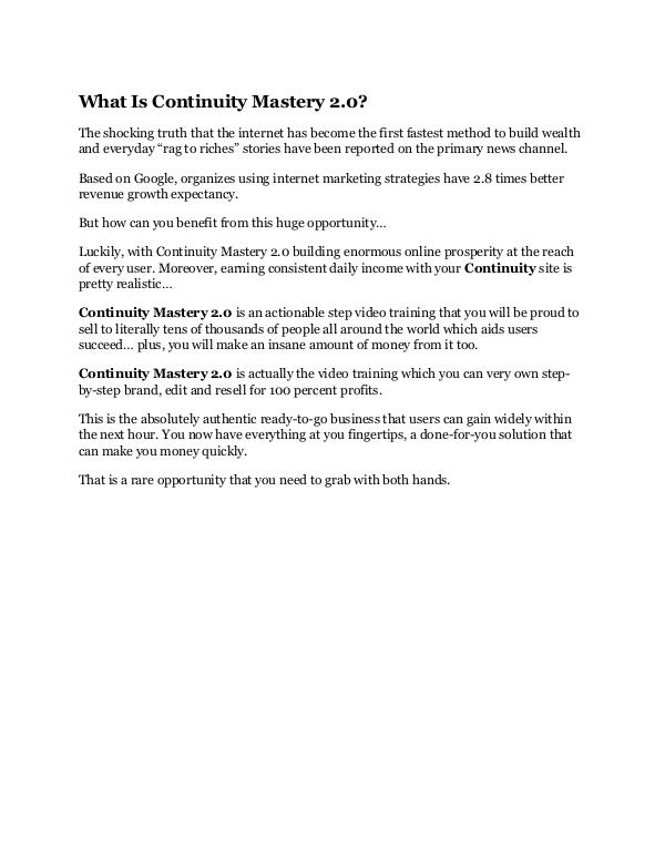 MARKETING Continuity Mastery 2.0 review in particular - Cont
