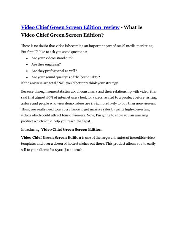 MARKETING Video Chief Green Screen Edition Review -(FREE) $3