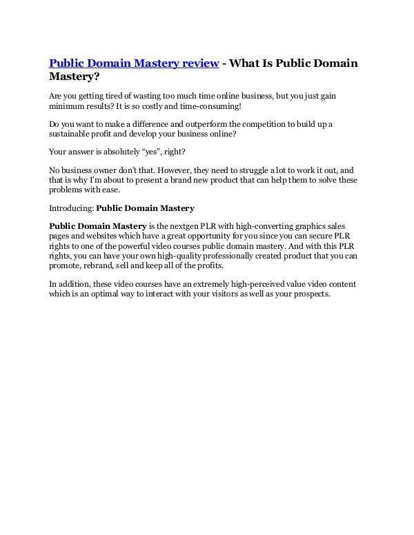 Public Domain Mastery Review & HUGE $23800 Bonuses