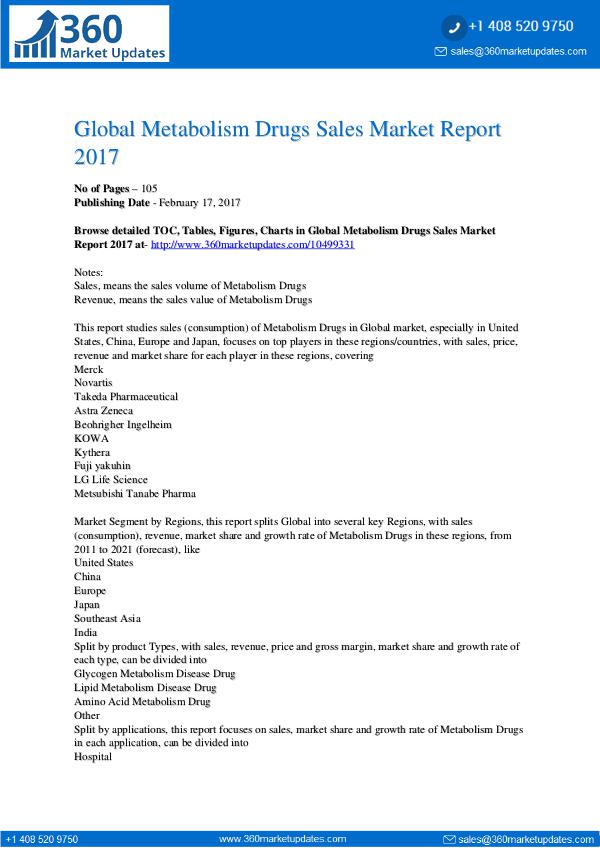 Global Metabolism Drugs Market 2017 Global Metabolism Drugs Market 2017