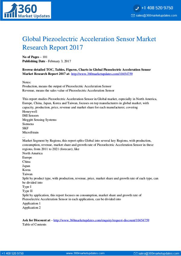 Piezoelectric Acceleration Sensor Market Sales Outlook Piezoelectric Acceleration Sensor Market Overview,