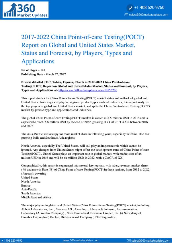 China Point-of-care Testing Market Competition, Status and Forecast global China Point-of-care Testing(POCT) market