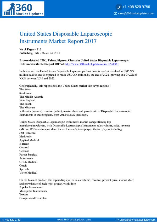 US Disposable Laparoscopic Instruments Market 2017 US Disposable Laparoscopic Instruments Market